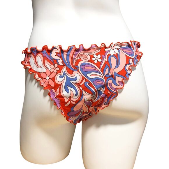 NEW Shade & Shore Ruffle High Leg Extra Cheeky Bikini Bottom Sz S Paisley Floral - Picture 5 of 10